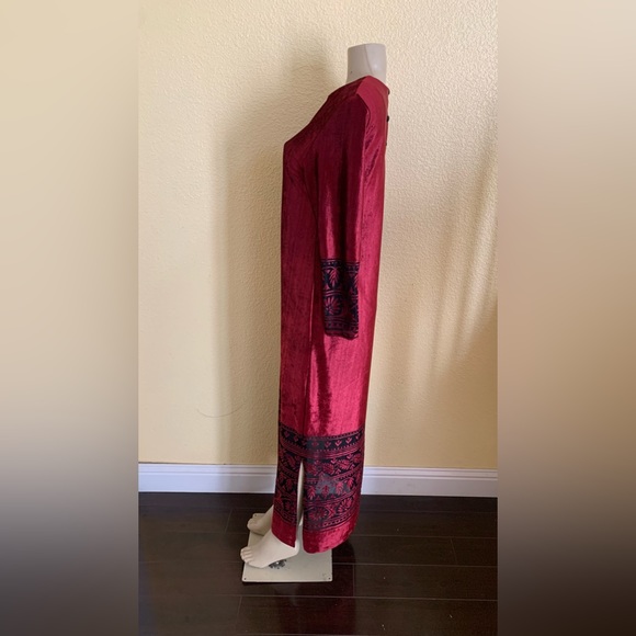 VTG Ruth Norman Neiman Marcus Sz Small Burgundy Velvet Long Sleeve Burnout Dress - Picture 6 of 11